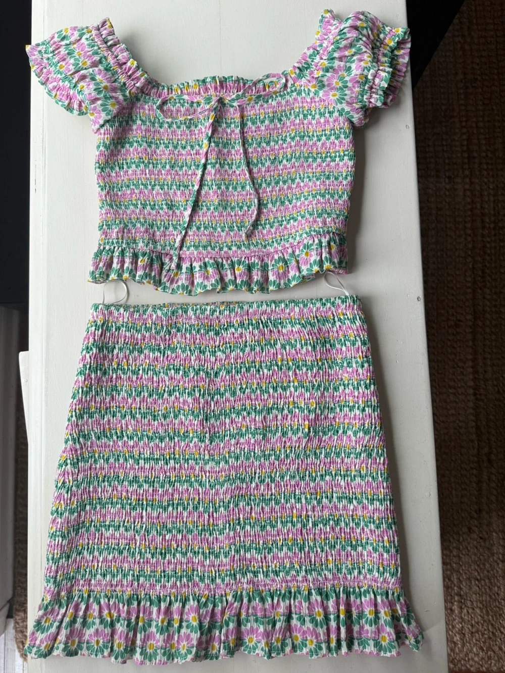 Zara XS Smocked Set Ruffled Floral Top Skirt - Picture 1 of 5